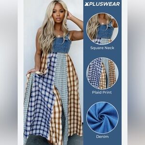 Plaid Denim Maxi Dress